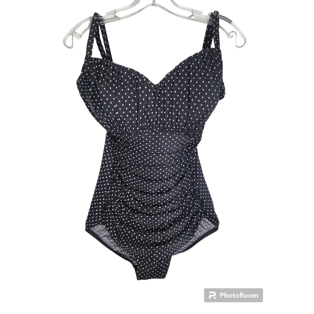 Miraclesuit Pinpoint Polka Dot Rialto Cup One Piece Slimming Swimsuit Size 12 DD